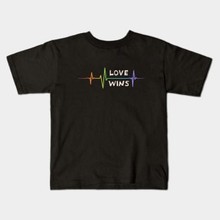 Love Wins Rainbow Heartbeat Pride Shirt, LGBTQ Pride, Gay Shirt, Lesbian Shirt, Gift for Gay Lesbian, Queer Pride Month Kids T-Shirt